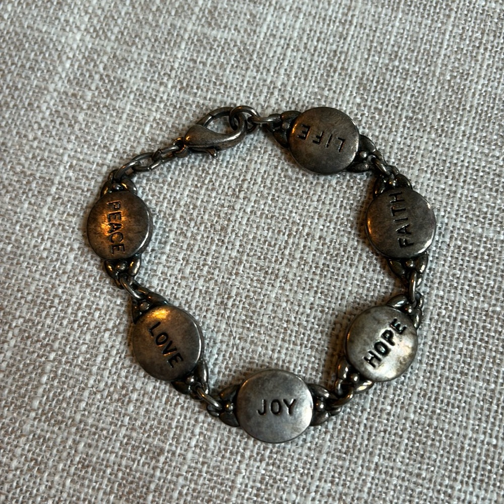 Silver Bracelet Peace Life Joy Faith Hope